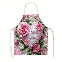 1pc Pink Heart And Rose Pattern Kitchen Apron, Suitable For Kitchen, Living Room, Dining Room, Hotel, Outdoor Barbecue And Other Scenarios, Made Of 100% Polyester, Machine - Washable, Large - Sized - Multicolor - View 9