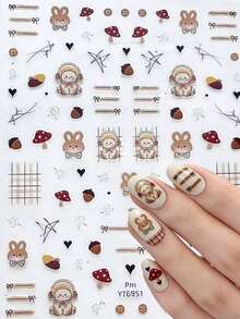 1pc New Cartoon Rabbit Nail Sticker With Adhesive, Versatile Cute Rabbit Nail Art Decal Sticker - Multicolor - View 1