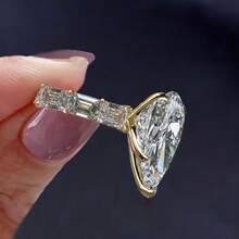 Women's Luxury Fashion 18K Gold Plated Large Teardrop Cubic Zirconia Ring - Gold - View 4