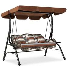 YODOLLA 3 Seater Garden Swing Chair With Adjustable Canopy - Outdoor Swing Bench For Patio/Backyard - Brown - View 2