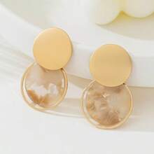 1对时尚圆形亚克力吊坠耳环 - 金黃色 - 查看 5