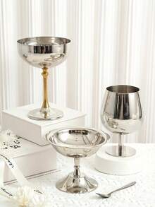 1 chiếc ly uống whisky bằng thép không gỉ, ly chân đế bằng kim loại, đồ trang trí nhà cửa, ly cocktail, ly tráng miệng, thích hợp cho dã ngoại mùa xuân/hè, kỳ nghỉ, tiệc tùng, quán bar. - Bạc - Xem 5