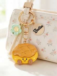 1pc Cute Girl, Flower, Toast, Bread, Hamburger, Croissant Food Pendant Keychain Bag Charm, Great Gift For Best Friend - Multicolor - View 5