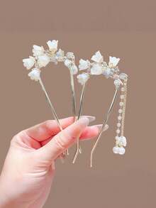 1个U形铃兰花中国风流苏发簪发夹配饰 - 彩色 - 查看 2