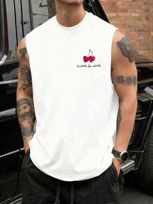 Fractyr 男士时尚休闲度假街头风背心 | 樱桃与英伦元素印花 | 精致设计 | 夏季必备 | 百搭易穿，棉质触感 | 送朋友的最佳礼物 | 展现你的独特个性 - 白色 - 查看 2