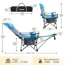 Silla reclinable para acampar con reposapiés extraíble con reposacabezas cojín de algodón sillas plegables portátiles ajustables para adultos color azul - Azul - Ver 3