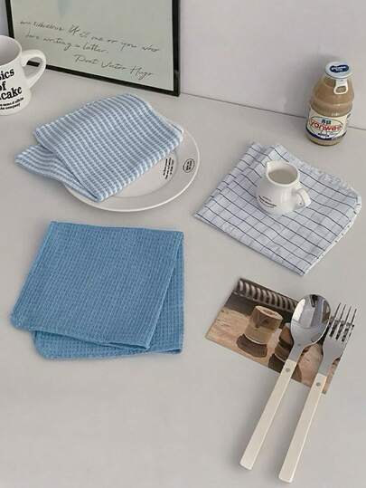 3pcs/Set Soft & Absorbent Kitchen Towels - Large, Durable Waffle Dish Cloths In Solid Pink, Plaid & Striped Patterns For Easy Cleaning & Drying - For Cooking, Baking, And Tea Time ﻿