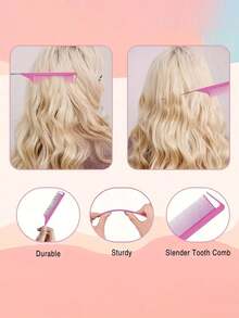 5件套造型梳套装，男女通用，包含发刷、梳子、头皮按摩刷、大女儿柔顺秀发大弯梳、钢针尖尾梳、宽齿造型梳、八齿梳等。（1件套、2件套、6件套）共9排梳子 - 彩色 - 查看 8