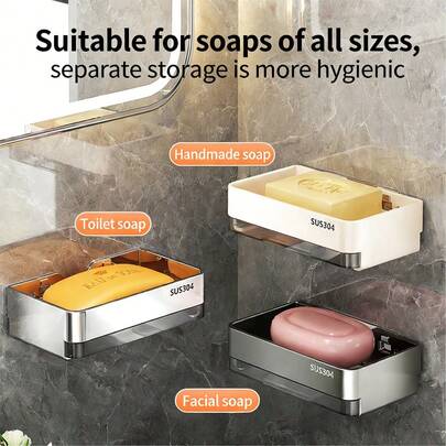 1pc Wall-Mounted Soap Dish, Detachable Drainage, High-End Bathroom Soap Holder, No Drilling Required