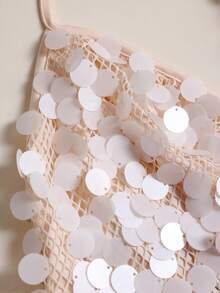 Débardeur femme grande taille en patchwork de sequins brillants et de maille ajourée, élégant pour la plage, les stations balnéaires et les sorties décontractées en été - Nude - Voir 4