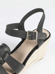 Giày sandal đế xuồng dày dặn, thiết kế khóa cài thời trang, đa năng dành cho nữ, thích hợp mang hàng ngày. - màu đen - Xem 7