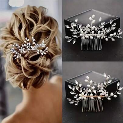 Elegant Crystal Flower Bridal Hair Comb, Silver Accents, Wedding Hair Comb, Bridal Hair Accessory, Wedding Exclusive Hair Comb, Bridal Hair Decoration, Hair Accessory Headpiece Hair Comb, Side Comb, Educational Supplies, Hair Accessories, Haircomb,Summer,Holiday,Travel