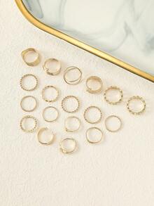 18件套简约金属光滑指节戒指，优雅设计，女士适用 - 金色 - 查看 2
