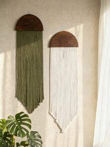 1 pieza/2 piezas Colgante de pared con borlas estilo bohemio, decoración de pared con forma de media luna, decoración de pared con borlas verde oliva y blanco, decoración de estilo rústico para sala de estar, decoración de pared para dormitorio, colgante de pared estilo bohemio chic, bandera de pared con borlas reutilizable, decoración del hogar minimalista, tapiz estilo bohemio, decoración de pared con borlas - Multicolor - Ver 4