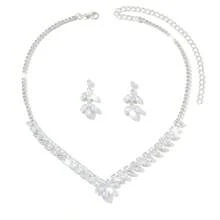 1 Set Elegant Sparkling Rhinestone Flower Design Necklace And Earrings Jewelry Set, Suitable For Women's Wedding, Party, Gala, Valentine's Day Gift, And Daily Wear - Silver - View 6