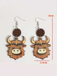 Cute Little Cow Shaped Double-Layer Earrings, Boho Style Wooden Earrings - Multicolor - View 3