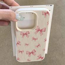 1个TPU材质粉色条纹蝴蝶结设计手机壳，适用于 17 Pro Max/17/16 Pro Max/15/13/12/11、S20 FE/A15/S24/A55、Note 11/Note 12/Note 13 Pro，全包防摔软保护壳 - 白色 - 查看 3