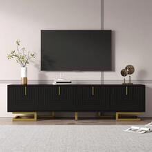 TV Stand With Textured Doors, TV Furniture, Gold Handles And Gold Legs - 黑色+刨花板 - 查看 5