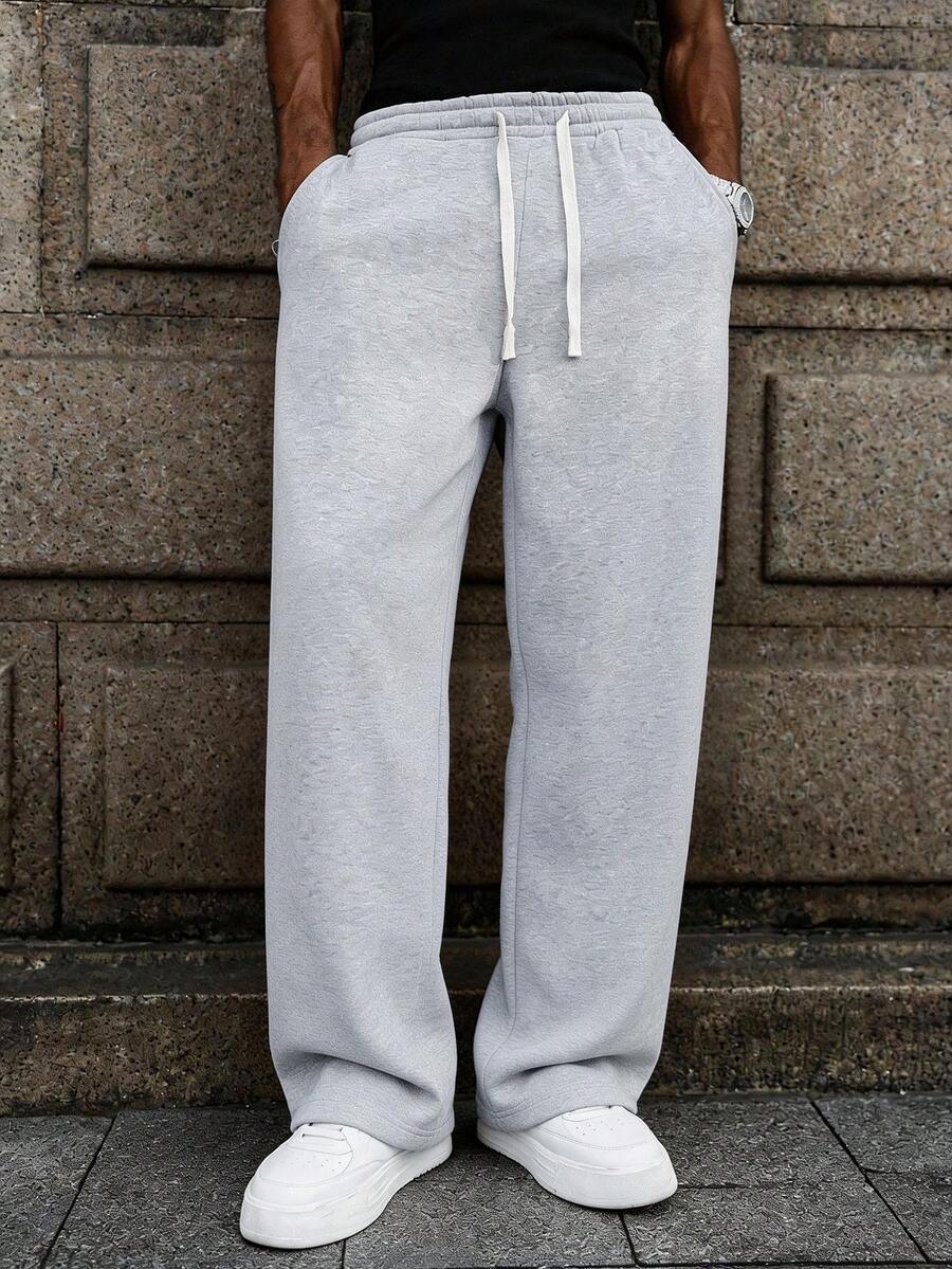 Spring And Autumn New Men's Long Pants - Solid Color, Glossy Surface, Casual And Sporty, Regular Size, Elastic Waist With Drawstring, Pockets, Suitable For Outdoor Camping, Vacation And Travel, Men's Straight-Leg Pants.Gifts For Boyfriend, Easter Gifts - 淺灰色 - 查看 1