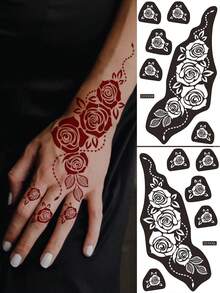 2pcs Hand Tattoo Stencil Templates With Floral Patterns - Black - View 1