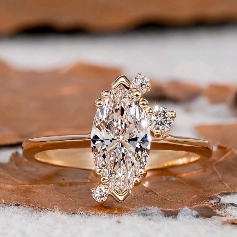 Women's Delicate Fresh 18K Gold Plated Zirconia Eye-Shaped Elegant Ring - Gold - View 1