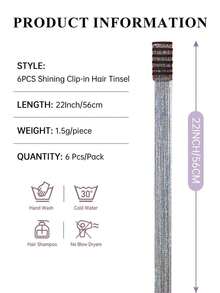 Hair Tinsel Kit Glitter Hair Tinsel Clip In Sparkling Shiny Fairy Hair Tinsel Hair Extensions For Halloween Christmas Party 22 Inch Pink 6PCS/PACK - Bạc - Xem 5