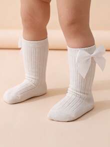 3 Pairs Baby Girls' Sweet Cute Bow Decor Ribbed Knee High Socks - Multicolor - View 4