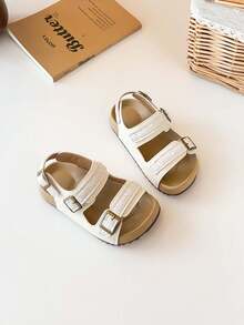 1 đôi dép xăng đan trẻ em mới, giày dép thường ngày unisex cho trẻ em với thiết kế khóa dán tiện lợi, đế mềm. - Màu be - Xem 4