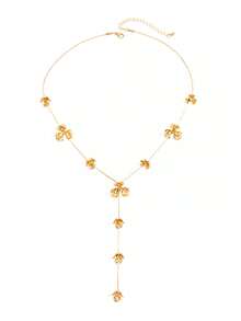 1pc Chic Ins Style Metal Drip Oil Petal Y-Shaped Necklace, Luxury Elegant Long Y-Shaped Clover Asymmetrical Pendant Necklace, Suitable For Women's Daily, Vacation, Party Wear - Gold - View 6