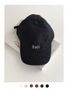 简约弯檐棒球帽，饰有字母刺绣，男女皆宜的软顶棒球帽，百搭美式风格，春夏款，灰色复古设计 - salt刺繡 - 查看 12