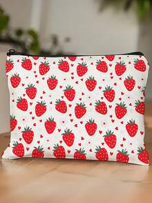 1个时尚草莓印花化妆包 - 大容量拉链化妆品收纳袋，适合旅行和日常使用 - 彩色 - 查看 4