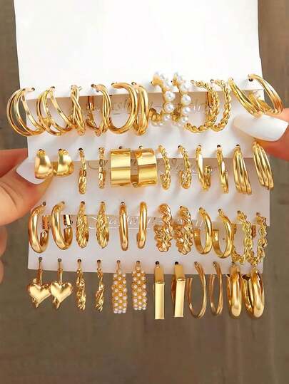 24 Piece Retro Pearl Earrings Square High-End Women's Earrings Set