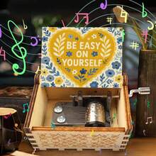 "Be Easy On Yourself" Hand Crank Music Box - Plays "You Are My Sunshine", Mini Vintage Wooden Musical Box For Self-Care, Birthday, Get Well Soon Gift For Women, Teens, Friends - Heart-shaped Music Box - View 9