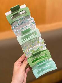 甜美高端，百搭大号绿色甜美长方形方形发夹，抓力强劲，简约日常女士发夹，适合浓密/稀疏发质，可固定后脑勺丸子头，优雅可爱街头休闲简约风，甜美可爱，春、夏、秋、冬四季皆宜的女士配饰，女士发饰，女士礼物，夏季沙滩抓夹，度假发夹。 - 彩色 - 查看 2