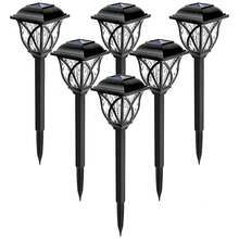 Luces solares para jardín y patio con espigas de tierra y rejilla cuadrada. Espigas de tierra resistentes a la intemperie con protección contra la lluvia. Juego de 6 piezas. Color negro. Luz blanca cálida. - Negro - Ver 4