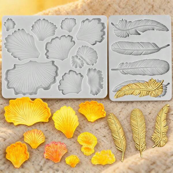 1 pieza Molde de resina para jabón hecho a mano, vela, decoración de yeso, arcilla de fragancia DIY, joyería - Forma de pluma y hoja de ginkgo