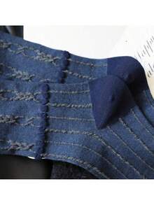 5双装女士藏蓝色复古中筒袜，经典休闲款式，适合秋冬季日常穿着 - 彩色 - 查看 10