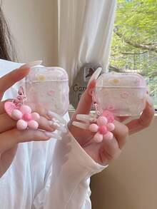 Flower Tie Dye Floral Design Transparent Protective Case Compatible With Airpods Pro 3rd Gen, 4th Gen, 2nd Gen - Baby Pink - View 9