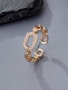 1 Stück verstellbarer luxuriöser goldfarbener quadratischer Kubikzirkonia-Ring - Modeschmuck für Frauen - verstellbare Ringgrößen, dekoratives Manschetten-Design, rostfreier Ring, funkelnde Dekoration, modischer Schmuck für den täglichen Gebrauch, Geschenk für Musikfestivals - Verlobungsring, Ehering - Schmuck für Frauen. Ramadan-Verteilung, Ramadan-Gerichte, Eid Al-Fitr-Geschenk, Eid Al-Fitr-Verlosung - ovaler Ring - Übersicht 8