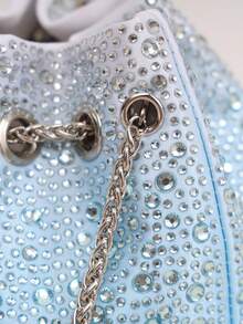 Túi xô đính đá ombre sang trọng, quà tặng sinh nhật cho phái nữ, túi lấp lánh/túi đính đá cực kỳ thu hút, túi dự tiệc sáng bóng, túi pha lê cao cấp thời trang với dây đeo vai tua rua, túi dự tiệc, quà tặng ngày Valentine thú vị. - Màu xanh bạc hà - Xem 8