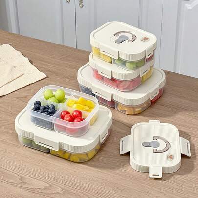 2/3 Compartment Portable Square Plastic Lunch Box With Handle, Microwave Heatable, Sealed Leak-Proof Fruit Salad Food Container, Reusable Large Capacity Divided Bento Box, Suitable For Student And Adult Use In School, Office, Outdoor Camping, Picnic, Travel,Back To School