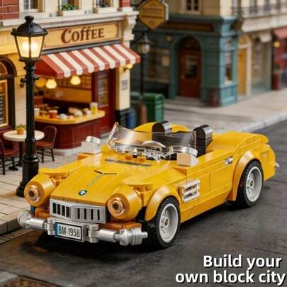 313+ Pieces Yellow Building Block Sports Car DIY Assembly Toy Children's Party Gift Collectible Ornament Suitable For Boys And Girls Aged 6 And Up, Perfect Birthday Gift Christmas Gift Halloween Gift