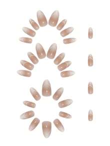 30pcs Nude Almond Shaped Press-On Nails, INS Style Milky White Ombre French Striped False Nails, Suitable For Girls And Ladies Daily Office Wear, Comes With 1 Sheet Double-Sided Adhesive And 1 Nail File - Multicolor - View 3