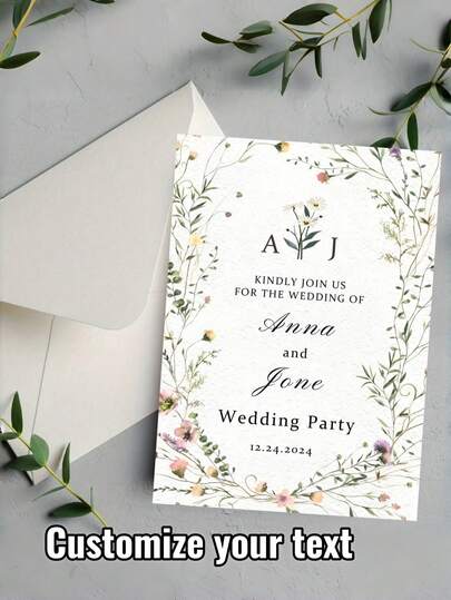 Thiệp mời cưới cá nhân hóa, bao gồm tên và ngày tháng, kèm theo 2 lựa chọn màu phong bì.