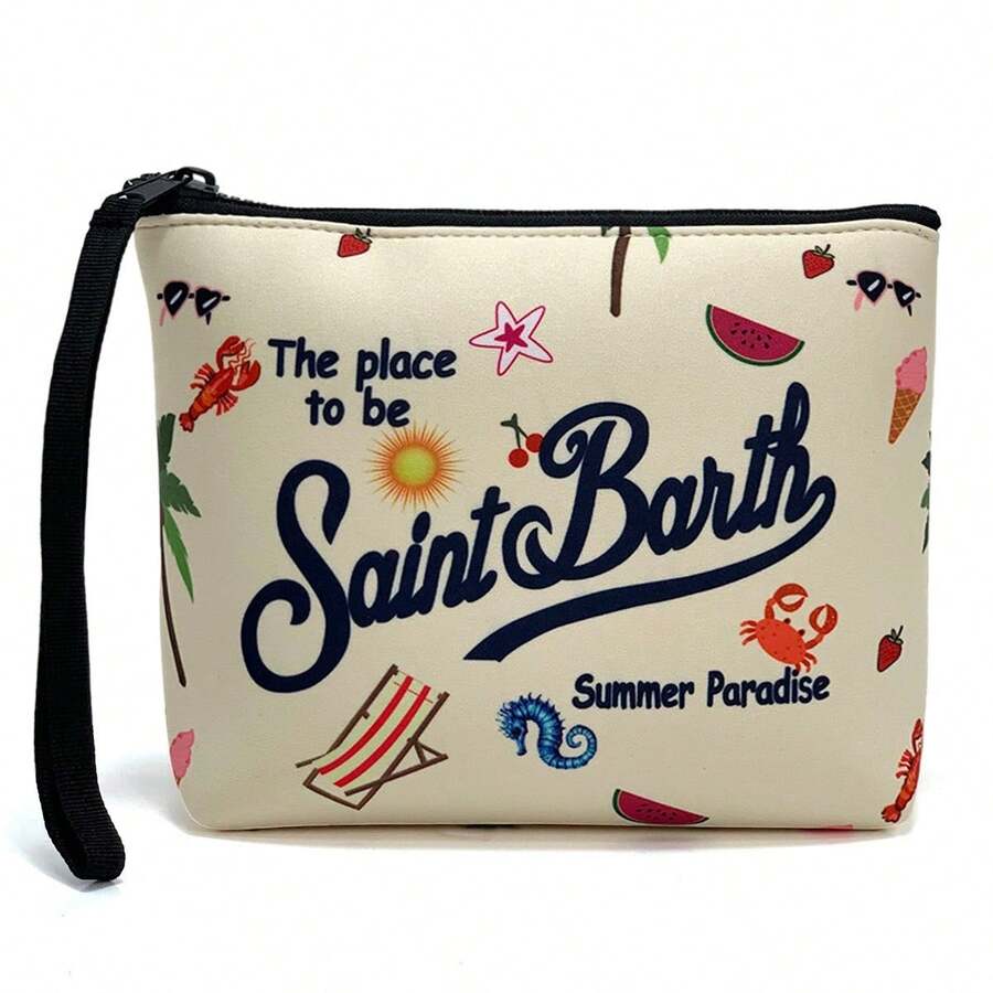 All-In-One Travel Toiletry Bag, S-Saint B-Barth Material, Portable Striped Toiletry Bag, Cosmetic Bag, Handbag, Cosmetic Bag, Waterproof Travel Bag, Travel Organizer With Zipper, Lightweight Makeup Case, Unisex Travel Gift. - Màu Khaki - Xem 1