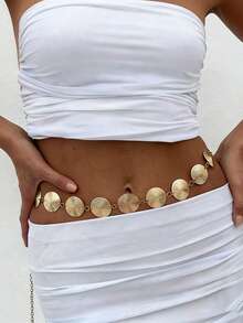 1件复古时尚独特螺旋金属腰链，简约几何圆形圆盘身体链，腰带，裤链，适合女性任何场合 - 金色 - 查看 1