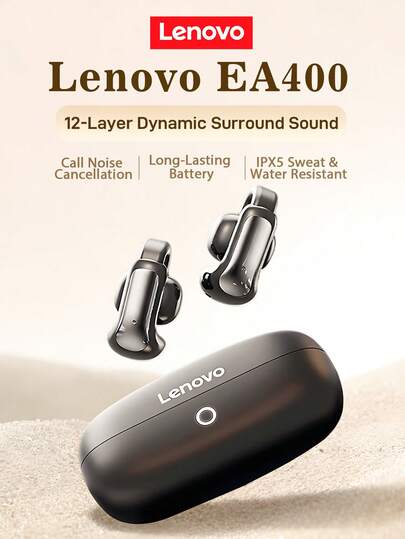  Słuchawki Bluetooth Lenovo EA400-5.4: konstrukcja z klipsem do przenoszenia dźwięku przez kości, wyjątkowo długi czas pracy baterii, wodoodporność IPX5 i odporność na pot, inteligentna redukcja szumów podczas połączeń ENC, bezprzewodowe słuchawki z przewodnictwem kostnym, konstrukcja otwarta na uszy, wygoda podczas długotrwałego noszenia