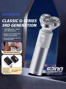 SKYWORTH Men's Wet & Dry Electric Shaver; Wireless Rotary Waterproof Shaver - 500mAh USB Quick Charge, Sensitive Skin Care - Pop-Up Trimmer And Precision Blades, Gift For Men - Multicolor - View 2