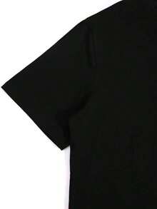 Camiseta Casual de Talla Grande para Mujer con Estampado "En Abril Usamos Azul para la Concientización sobre el Autismo" - Manga Corta, Cuello Redondo, Tela Elástica, Patrón Geométrico, Top de Moda Primavera-Verano, Blusa de Talla Grande - Negro - Ver 5