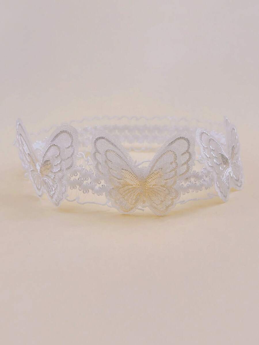 1件女孩蕾絲彈性刺繡蝴蝶可愛髮箍,適合日常使用 - 彩色 - 查看 1